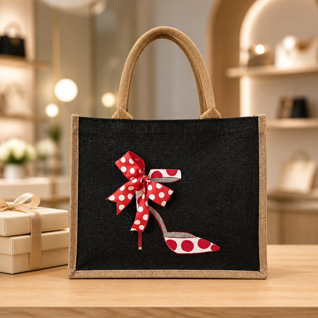 Collection image of a hand-painted tote bag with shoe design, from Dana's Uncommon Glass