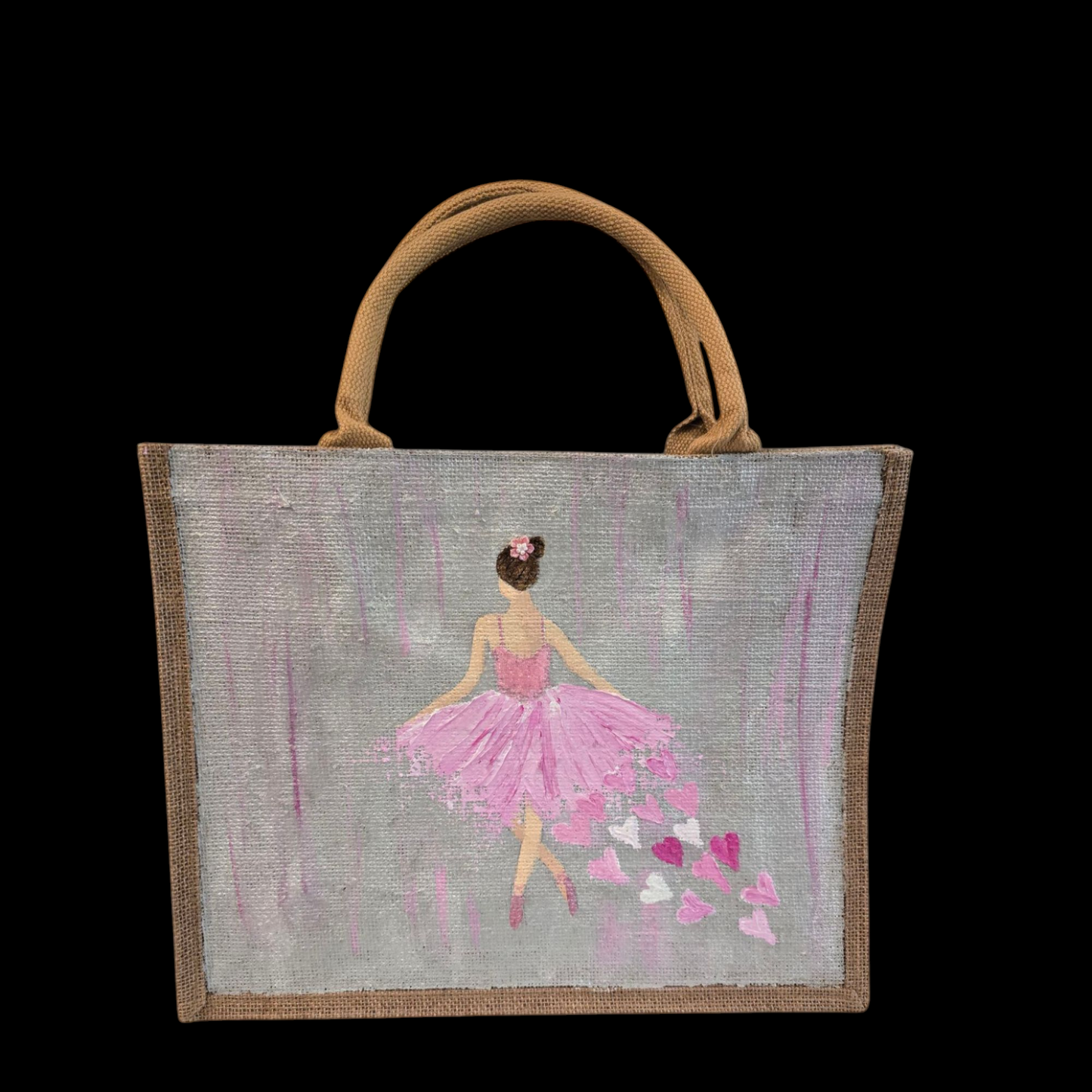 heart of a dancer tote bag, dancer tote bag, hearts tote bag, beaded dancer jute bag, eco-friendly tote bag, off white tote bag