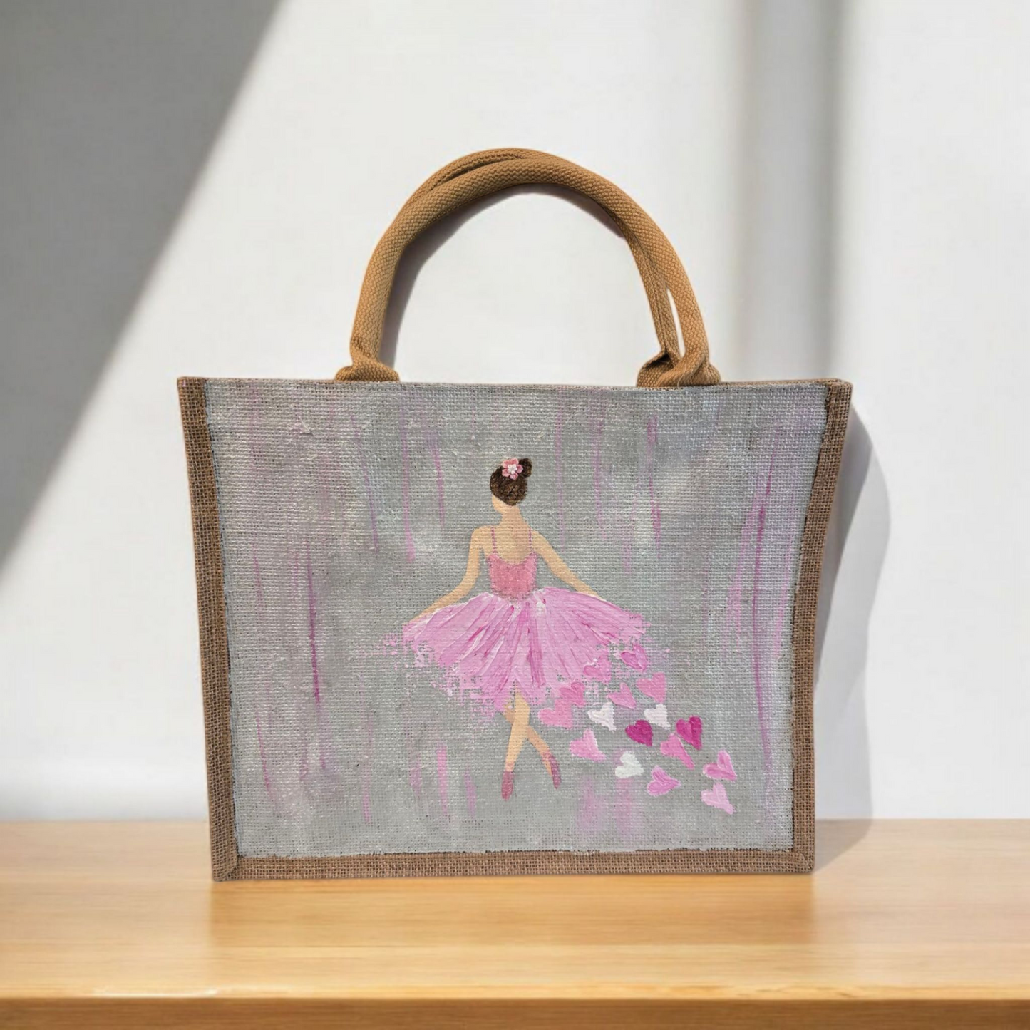 heart of a dancer tote bag, dancer tote bag, hearts tote bag, beaded dancer jute bag, eco-friendly tote bag, off white tote bag