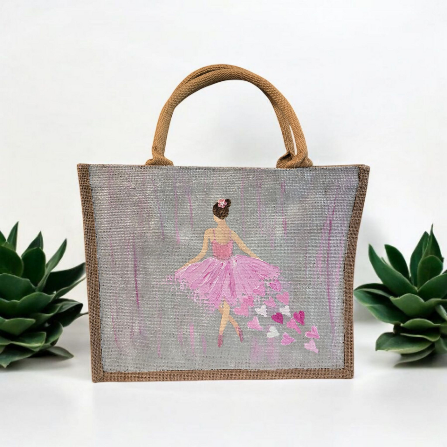 heart of a dancer tote bag, dancer tote bag, hearts tote bag, beaded dancer jute bag, eco-friendly tote bag, off white tote bag