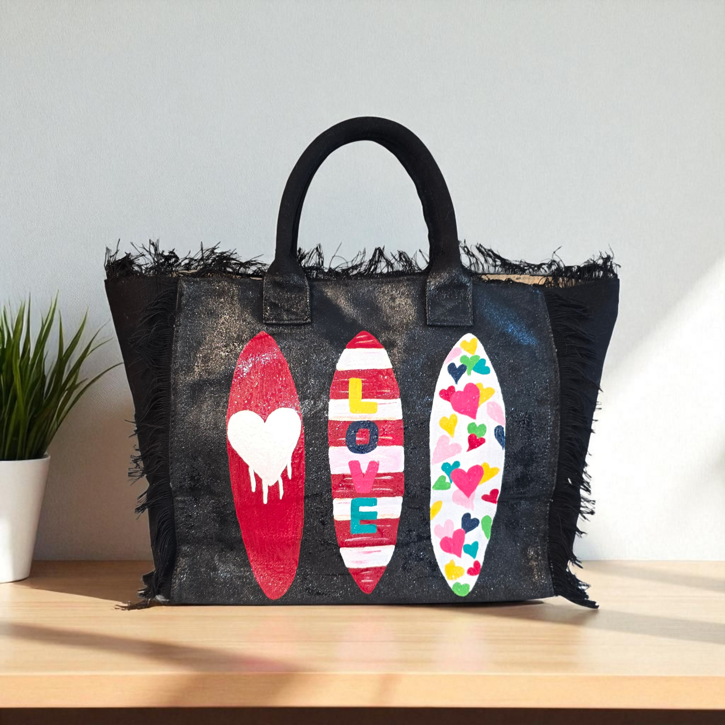 Surfs Up LOVE Fringed Tote Bag