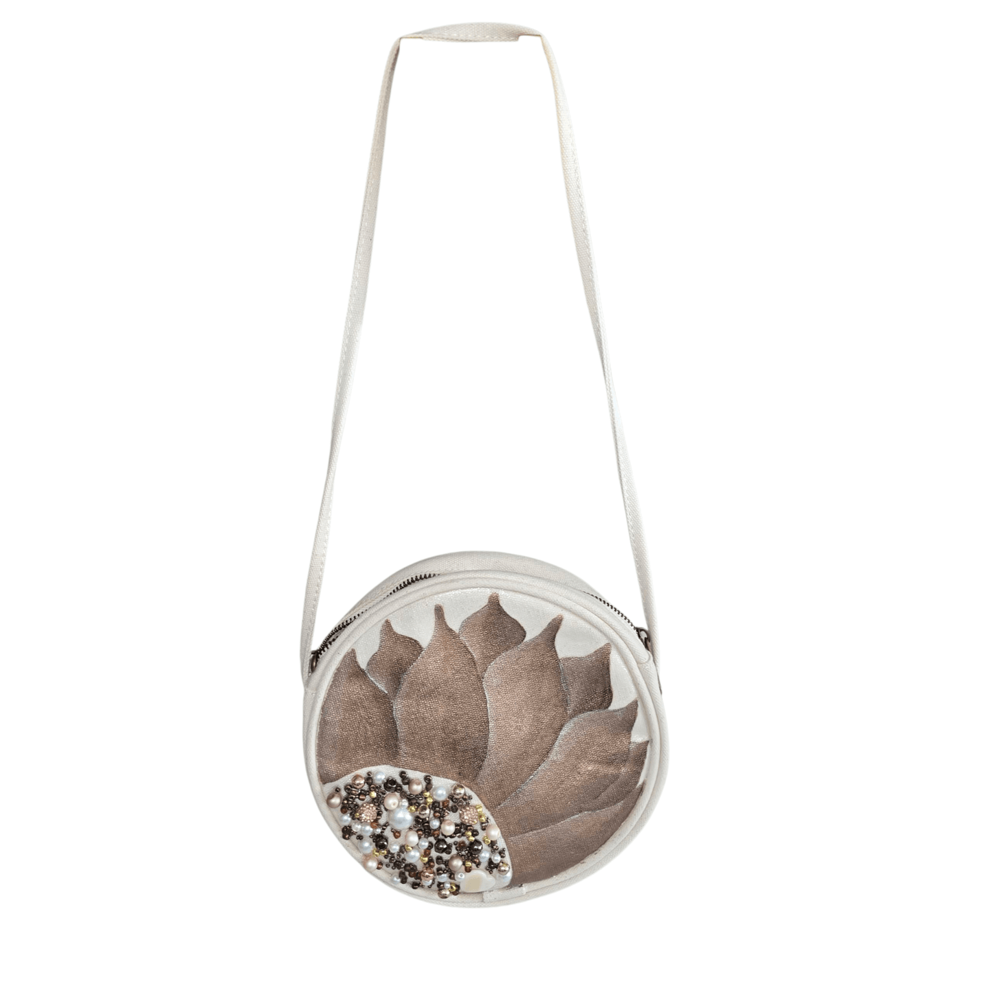 champagne bloom crossbody bag, white floral crossbody purse, hand painted canvas crossbody