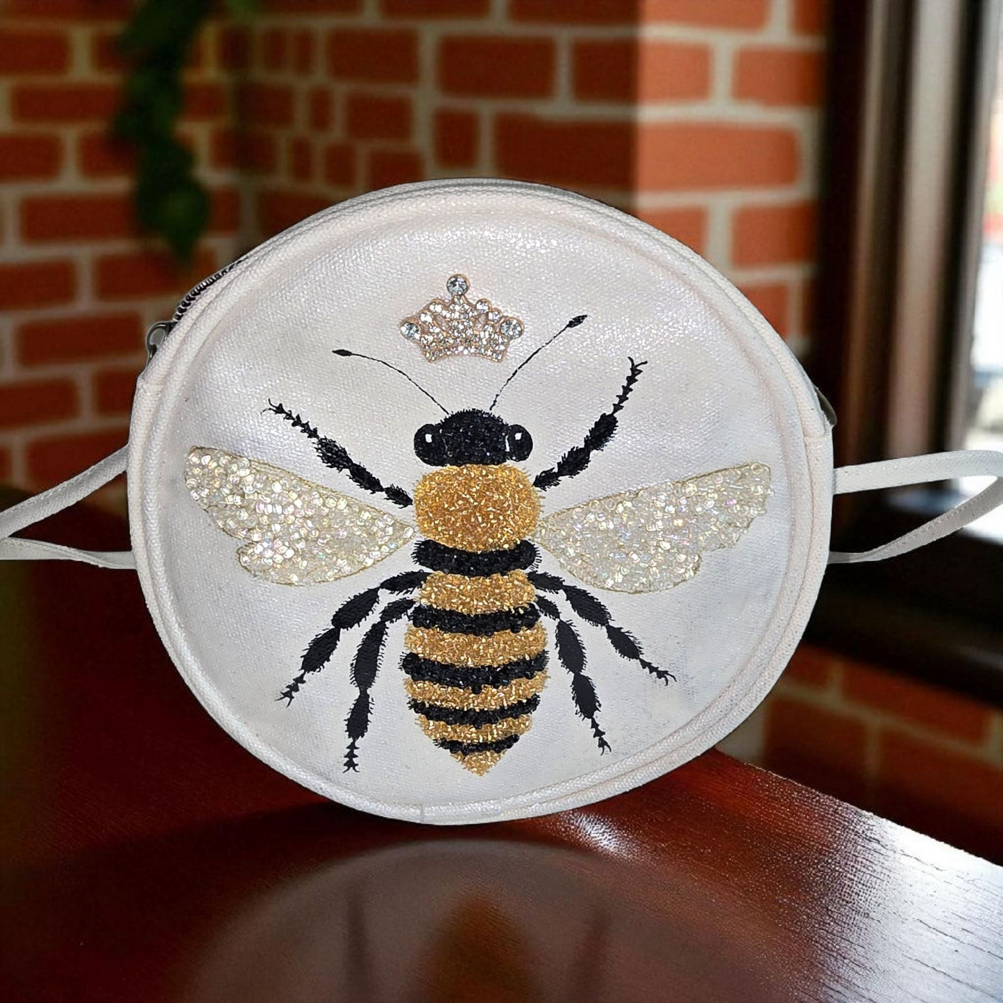 Queen Bee Hand Painted & Embellished Canvas Crossbody Purse