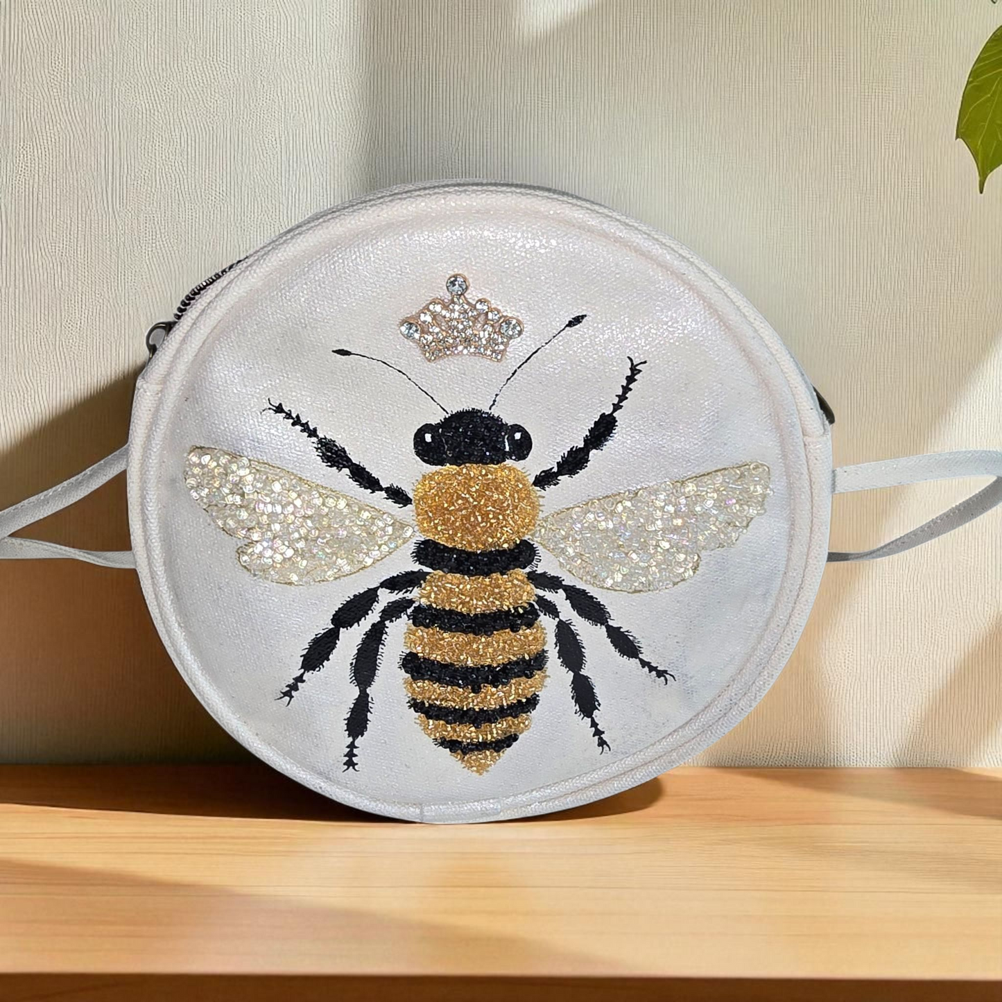Queen Bee Hand Painted & Embellished Canvas Crossbody Purse
