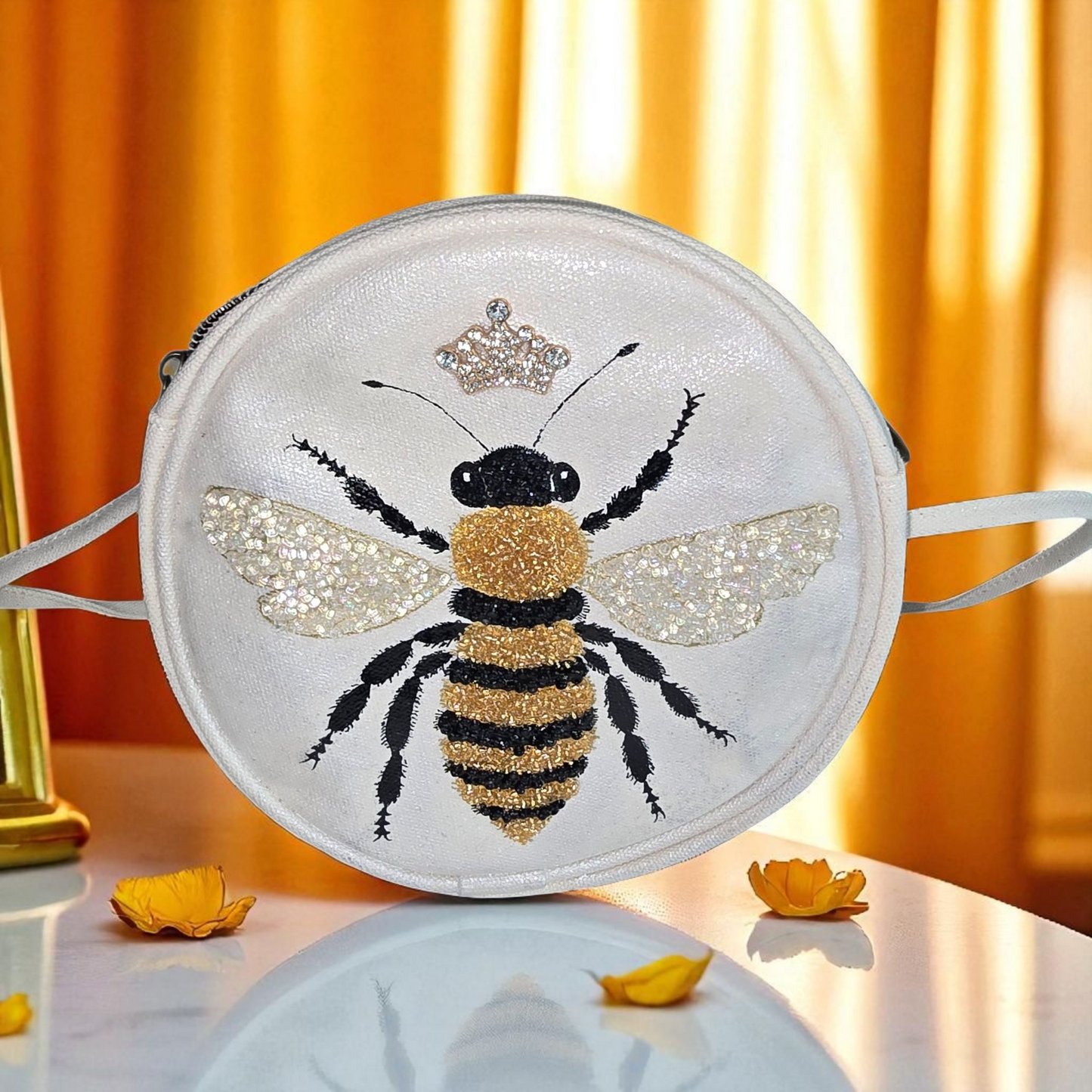 Queen Bee Hand Painted & Embellished Canvas Crossbody Purse