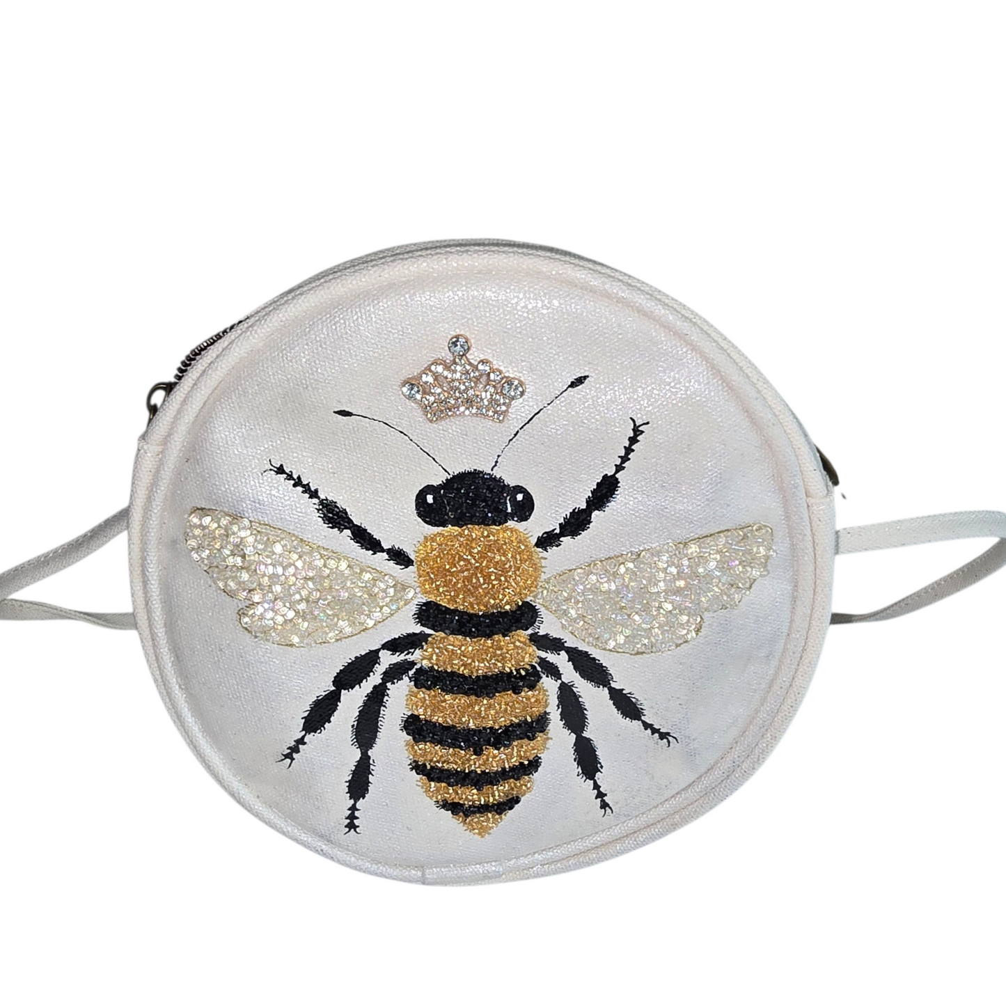 Queen Bee Hand Painted & Embellished Canvas Crossbody Purse
