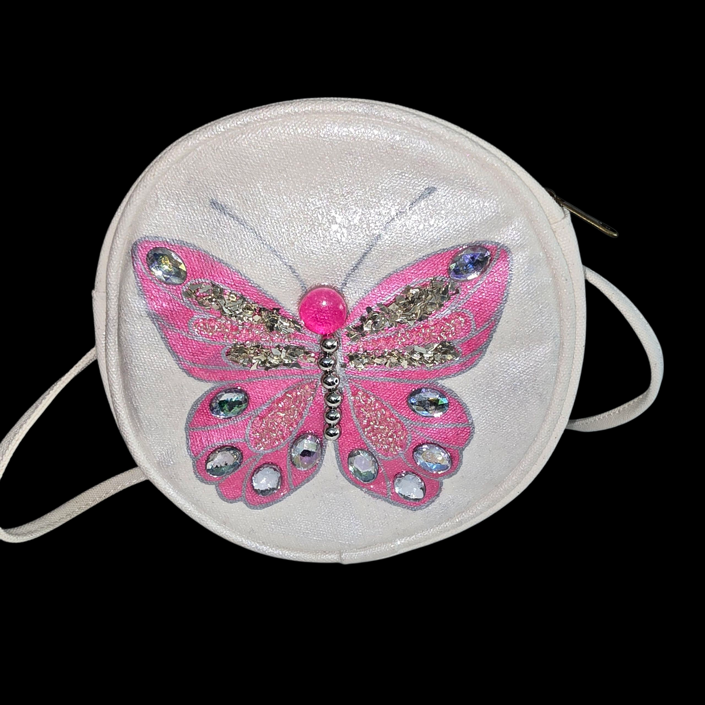 butterfly crossbody bag, pink butterfly purse, white crossbody bag, hand painted canvas crossbody