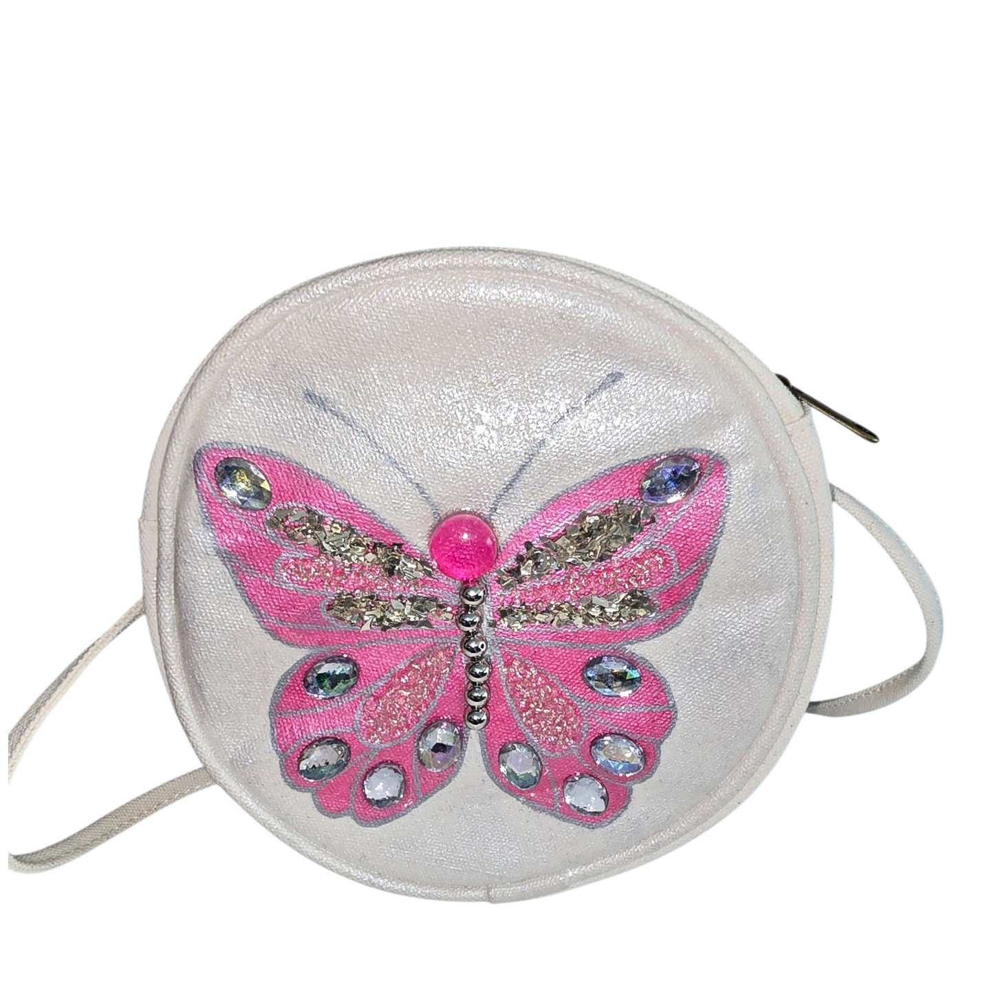 butterfly crossbody bag, pink butterfly purse, white crossbody bag, hand painted canvas crossbody
