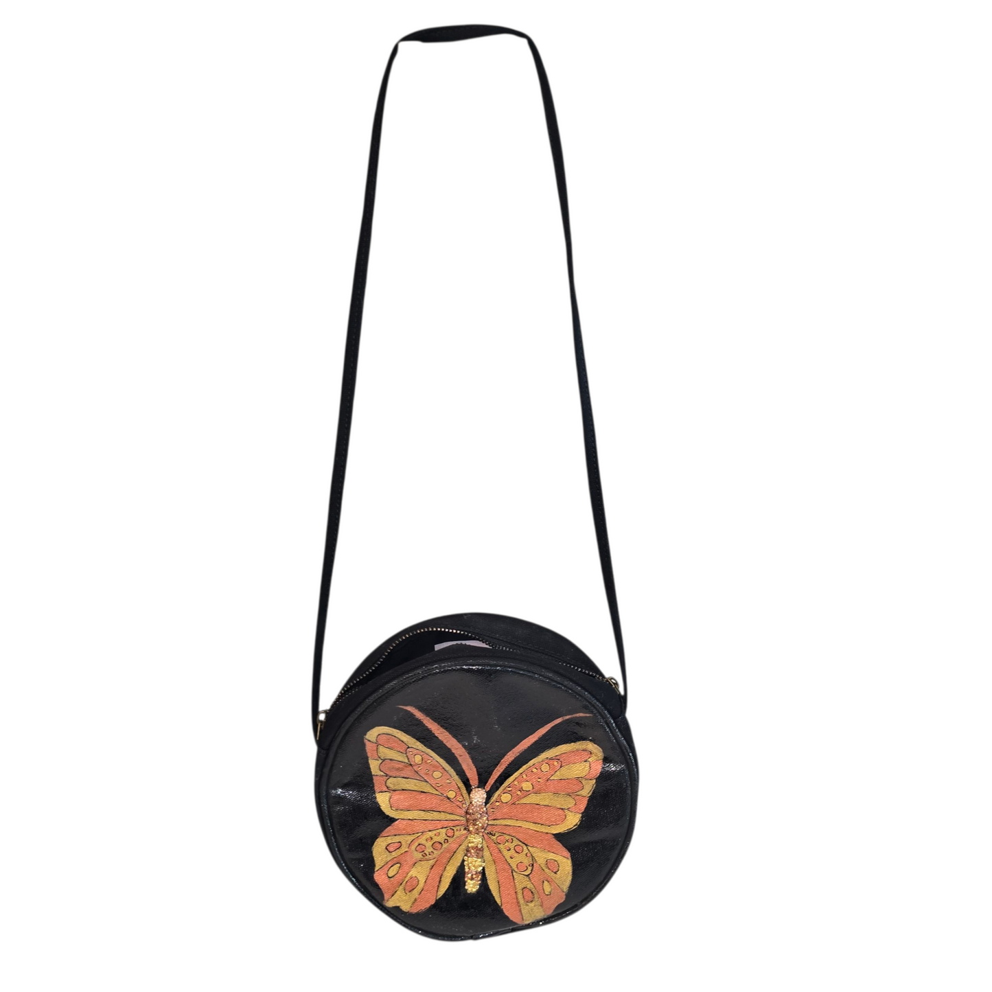 Amber Monarch Hand Painted & Embellished Canvas Crossbody Purse