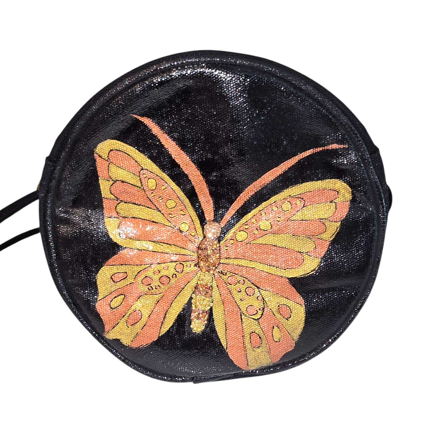 Amber Monarch Hand Painted & Embellished Canvas Crossbody Purse