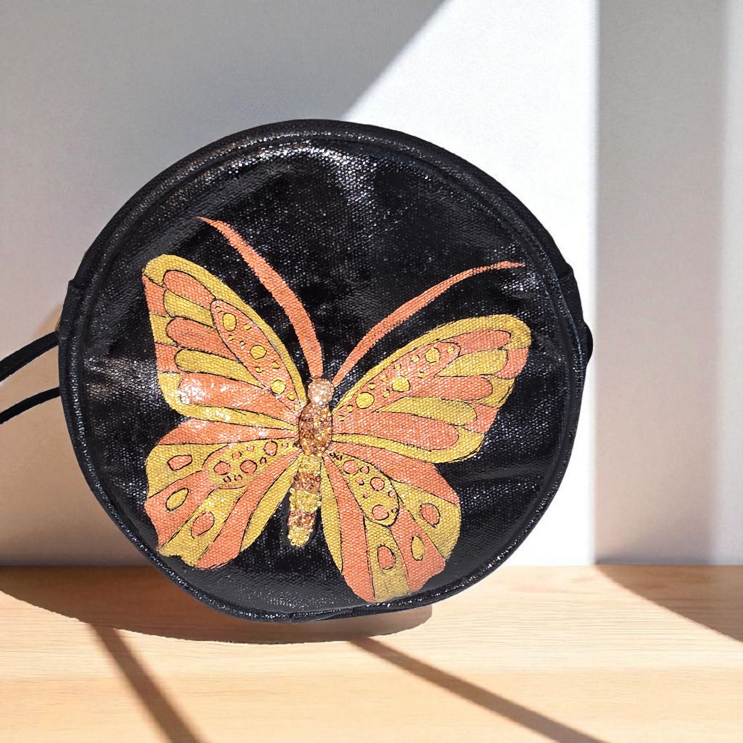 Amber Monarch Hand Painted & Embellished Canvas Crossbody Purse