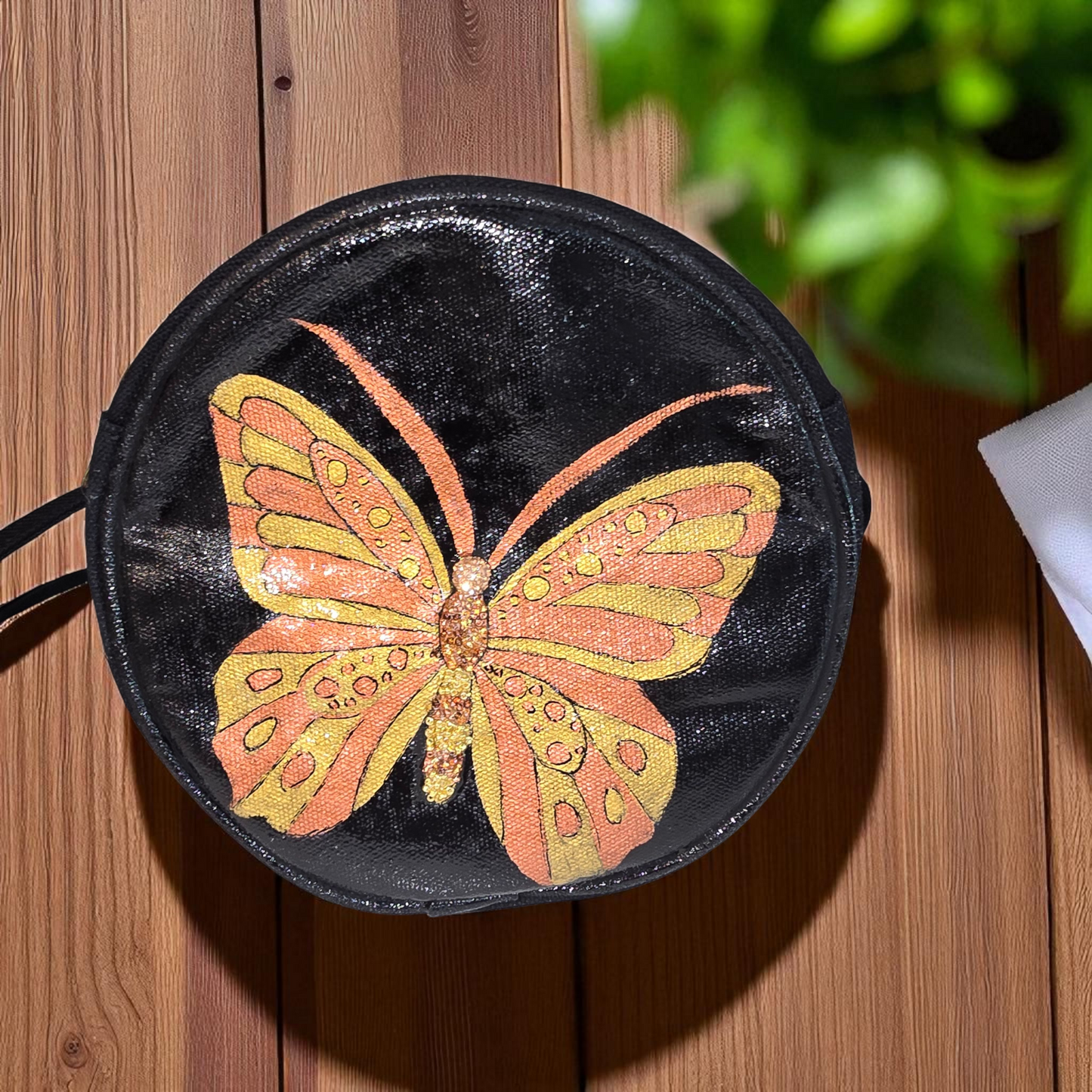 Amber Monarch Hand Painted & Embellished Canvas Crossbody Purse
