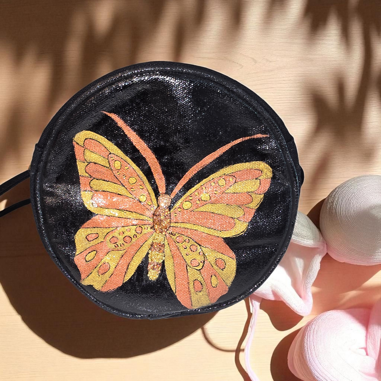 Amber Monarch Hand Painted & Embellished Canvas Crossbody Purse