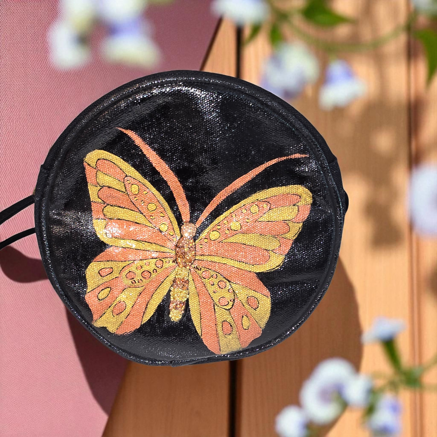 Amber Monarch Hand Painted & Embellished Canvas Crossbody Purse