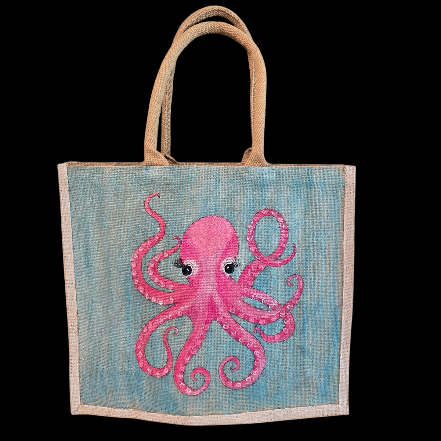 Octopus Hand-Painted Jute Pink Tote Bag