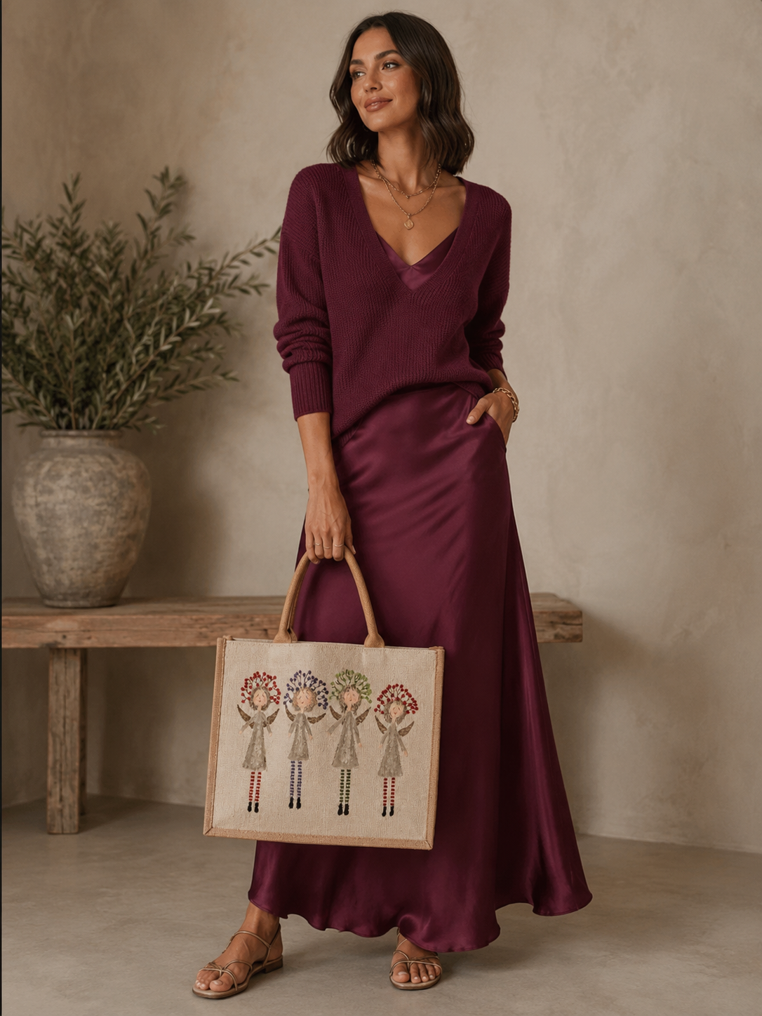 Hand-Painted Whimsical Angels Tote Bag
