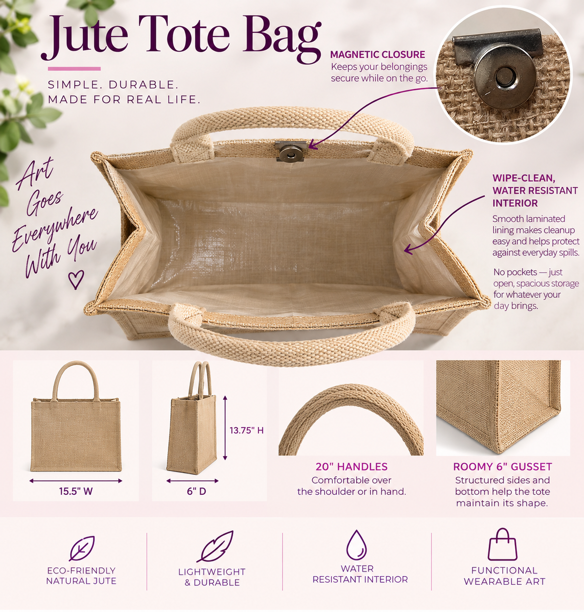 Hand-Painted Glam Sunglass Lady Jute Tote Bag