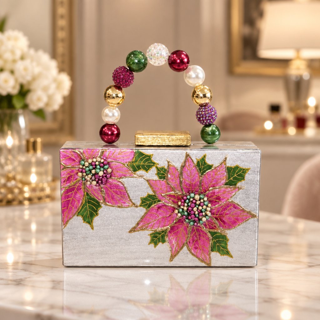 Poinsettia Bloom Hand-Painted Purse