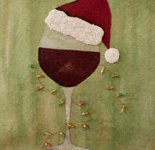 Hand-Painted Santa Hat Wine Glass Tote Bag