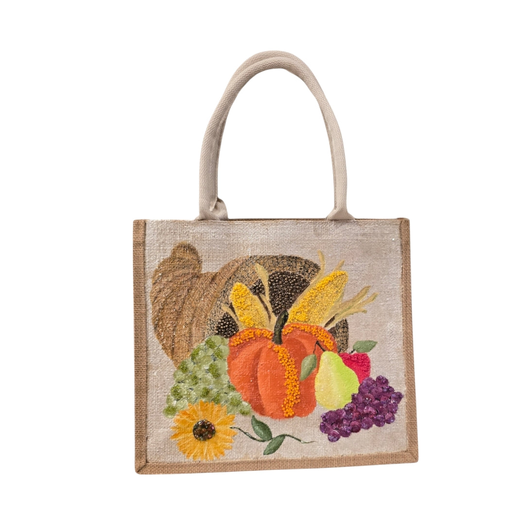 Hand-Painted-Tote-Bag, Cornucopia-Design, Artistic-Design