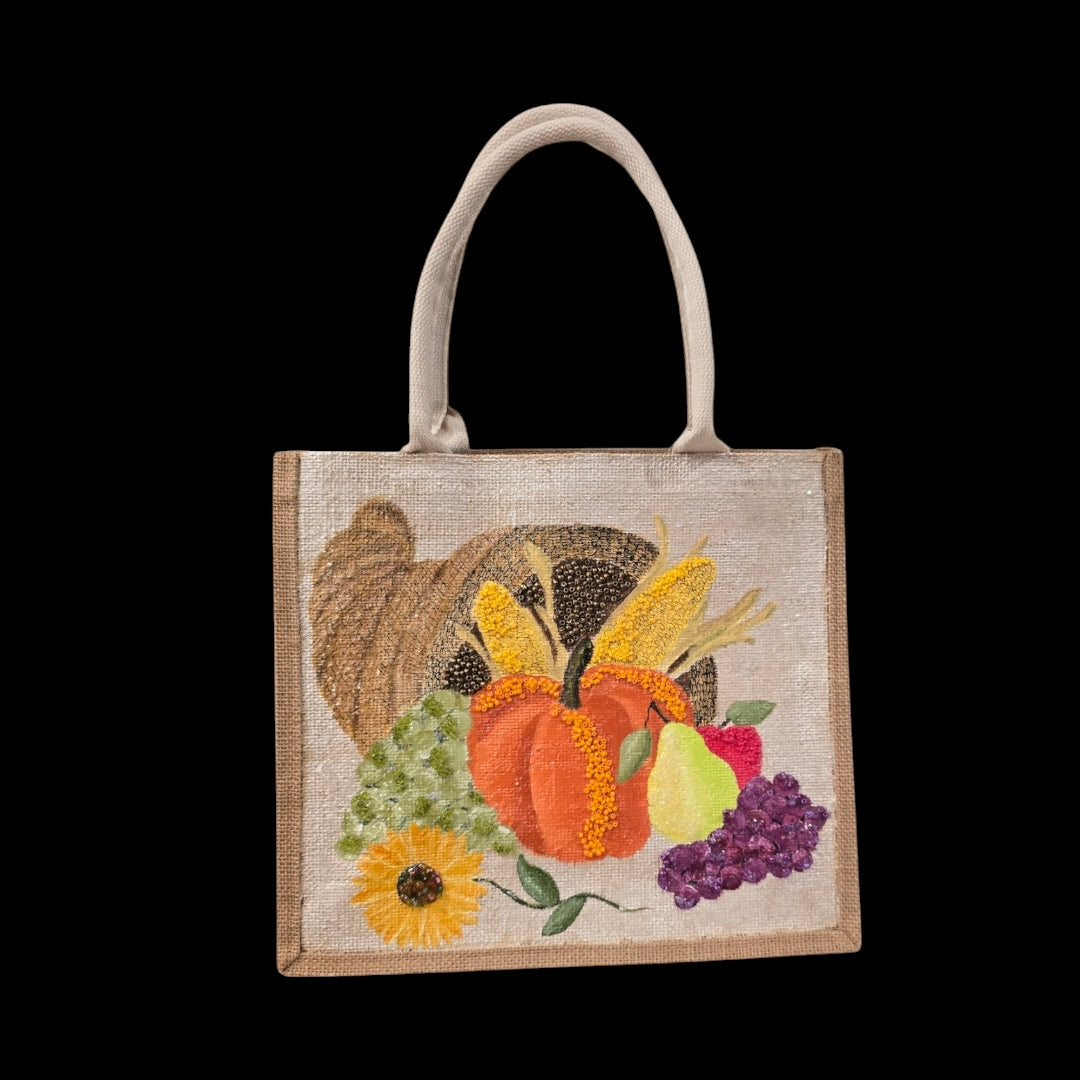 Hand-Painted-Tote-Bag, Cornucopia-Design, Artistic-Design