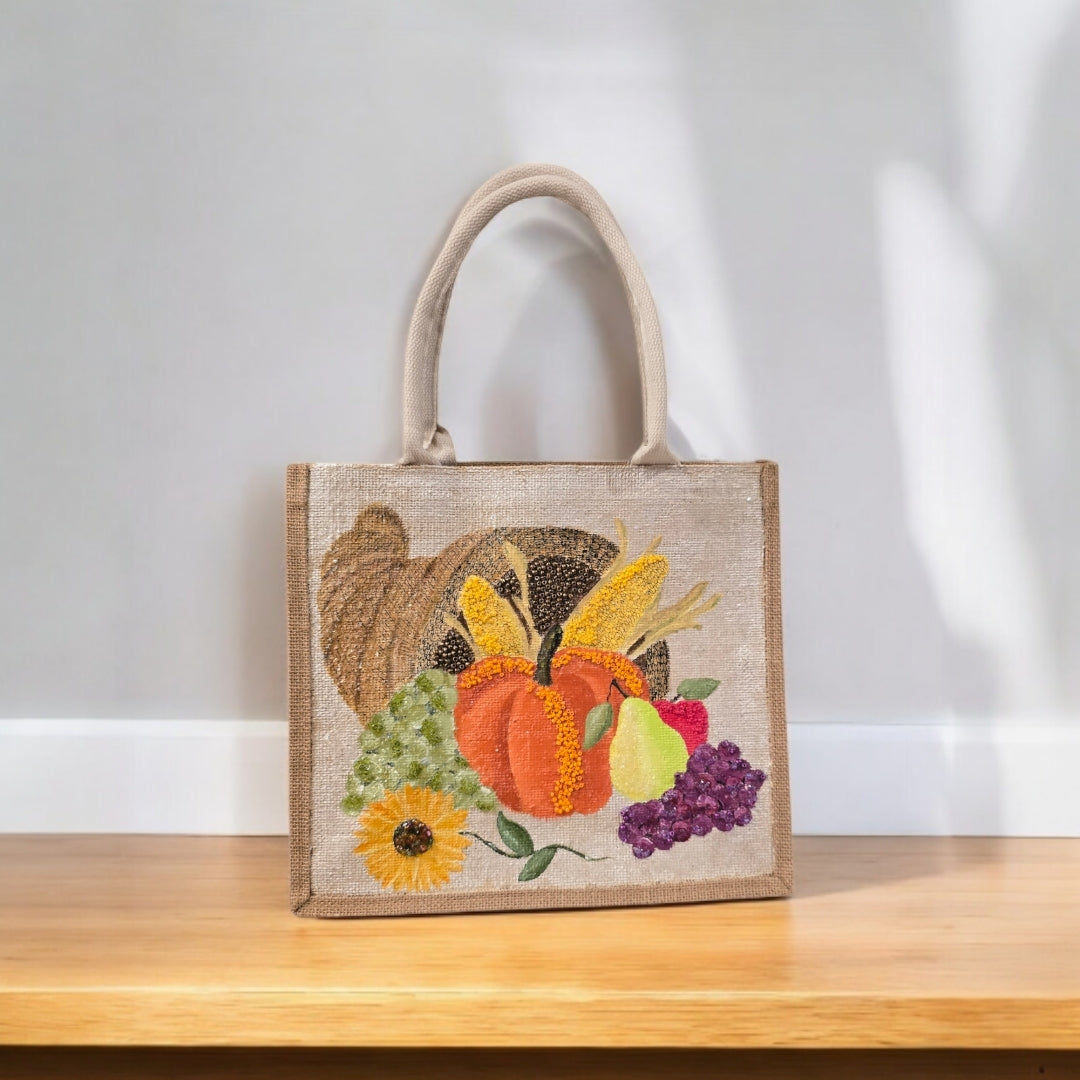 Hand-Painted-Tote-Bag, Cornucopia-Design, Artistic-Design