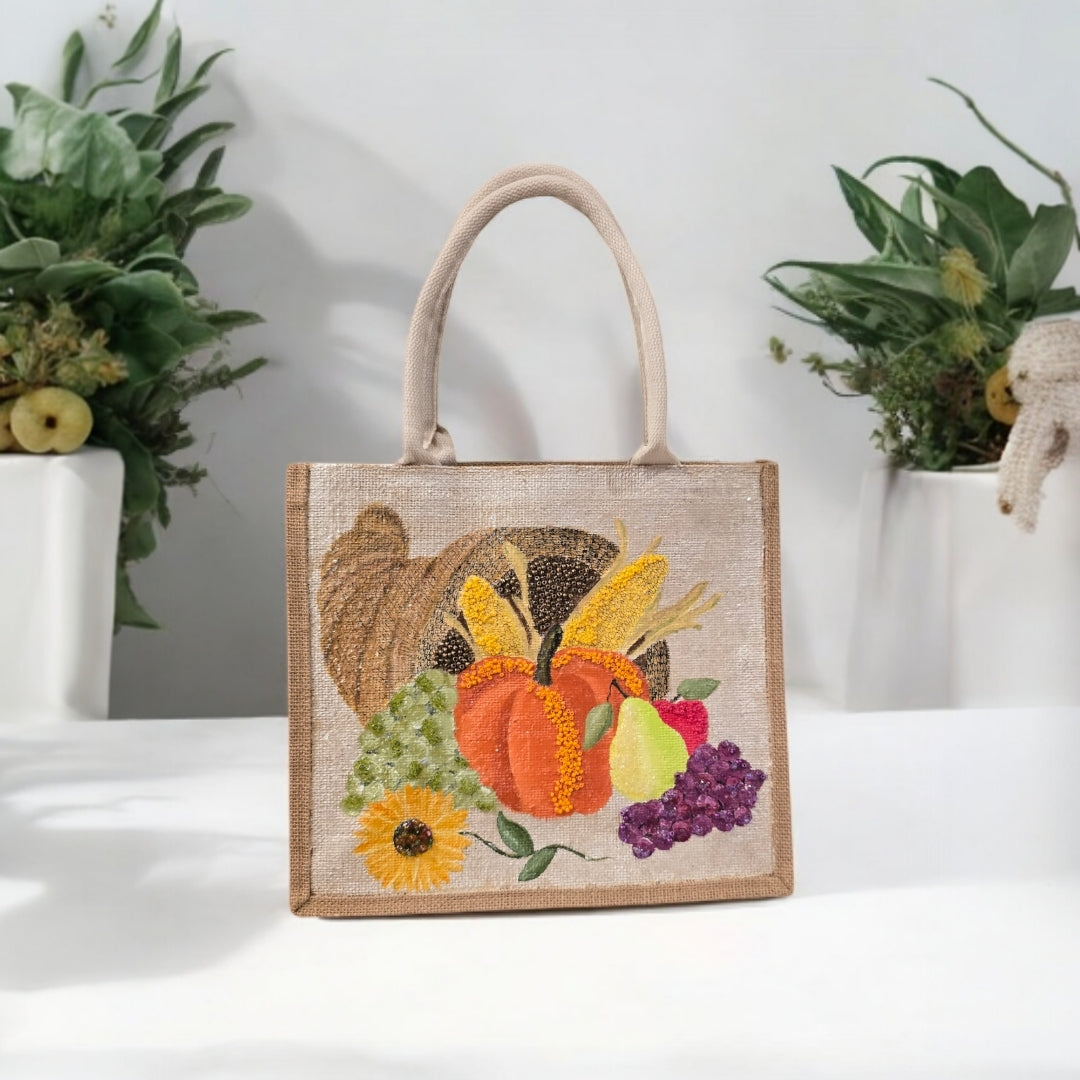 Hand-Painted-Tote-Bag, Cornucopia-Design, Artistic-Design