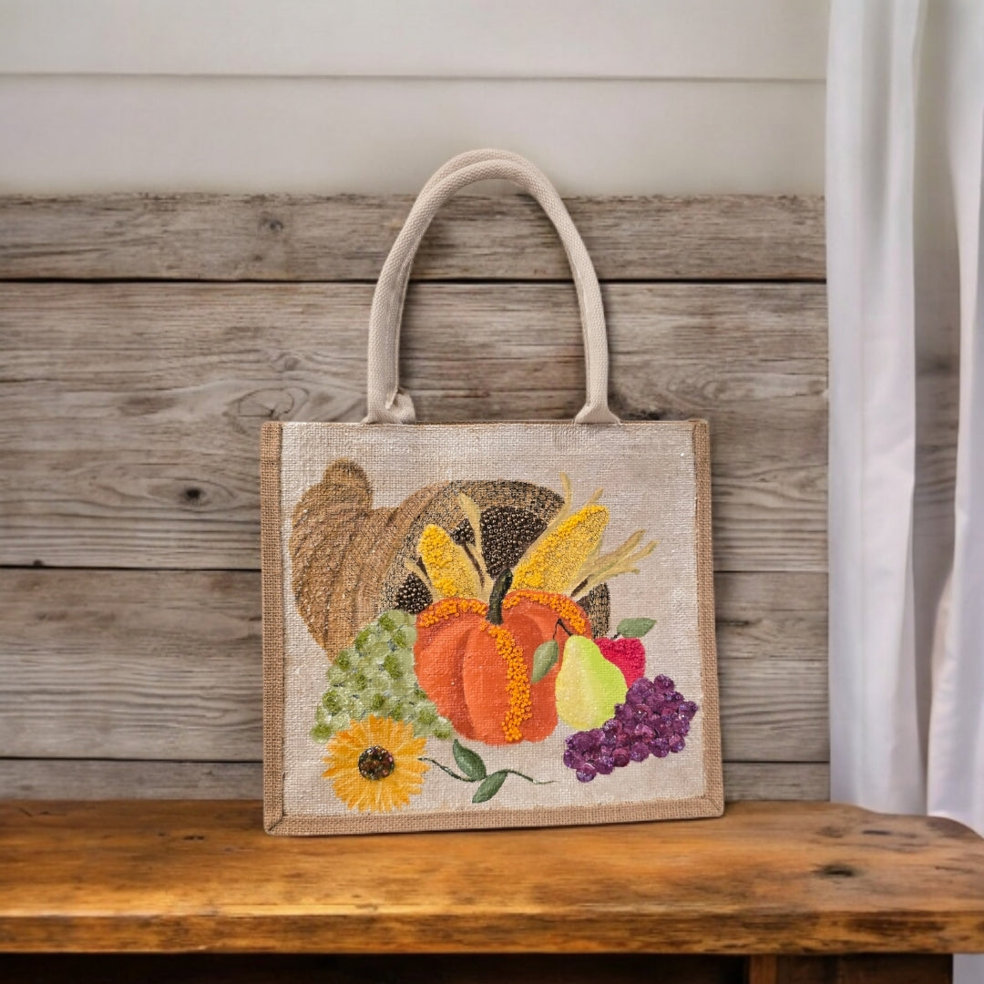 Hand-Painted-Tote-Bag, Cornucopia-Design, Artistic-Design
