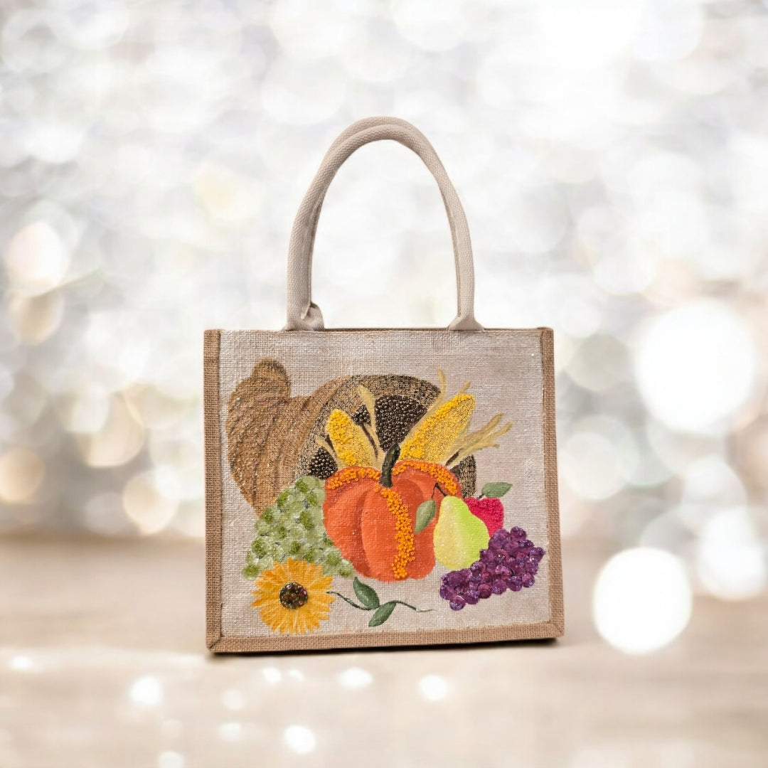 Hand-Painted-Tote-Bag, Cornucopia-Design, Artistic-Design