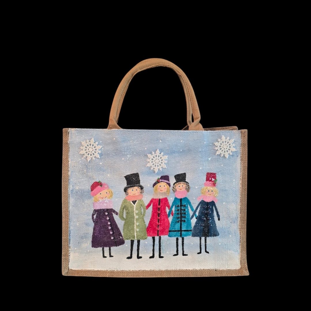 vintage ladies tote bag, blue tote bag, hand painted beaded vintage jute bag, eco-friendly retro style tote