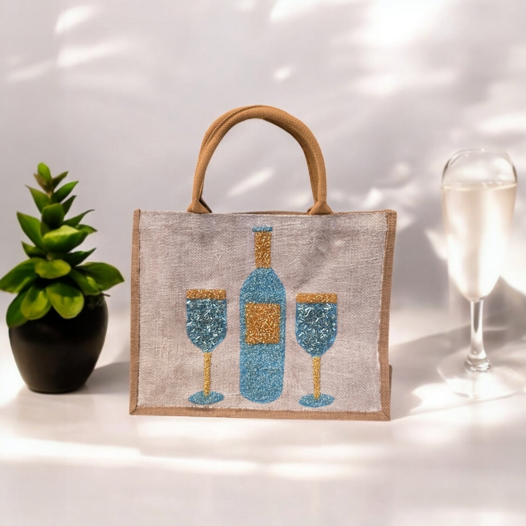wine tote bag, beaded wine bottle tote, turquoise and gold wine tote, eco-friendly wine market bag, off white tote bag