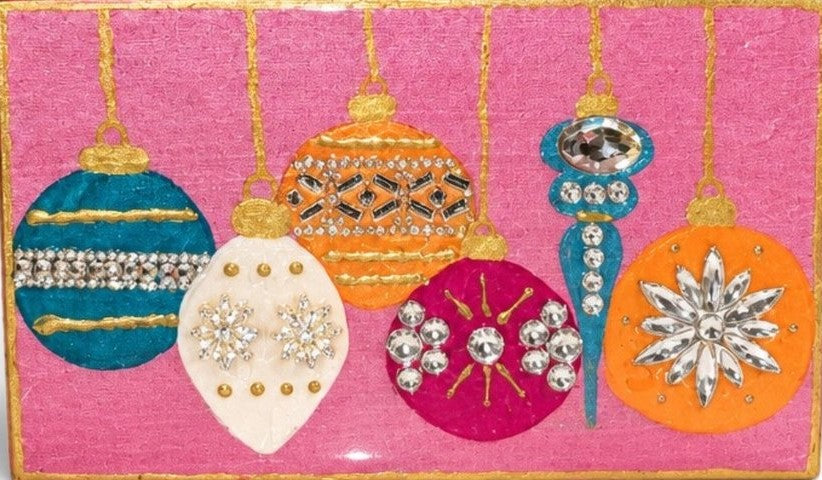 Pink Holiday Ornaments Hand-Painted Purse