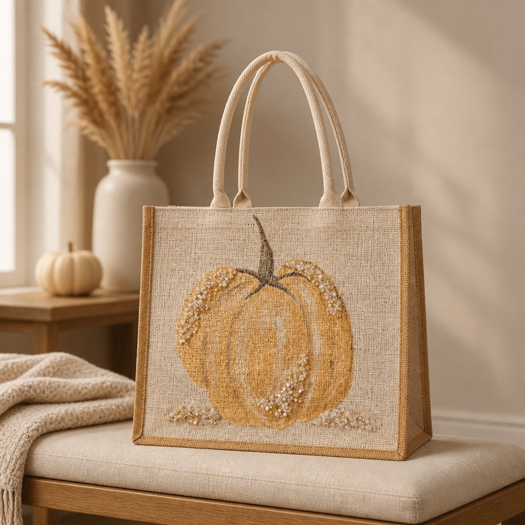 Hand-Painted Gold Pumpkin Tote Bag