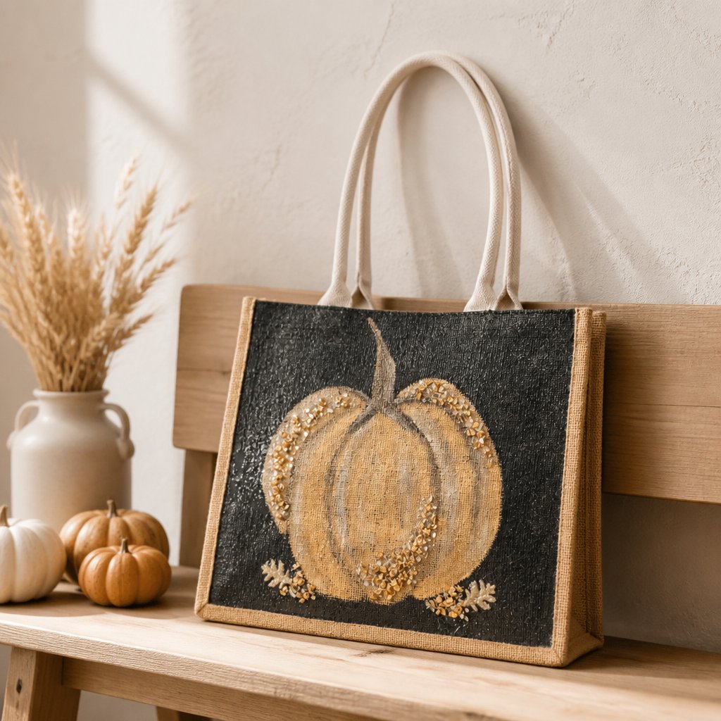 Hand-Painted Gold Pumpkin Tote Bag