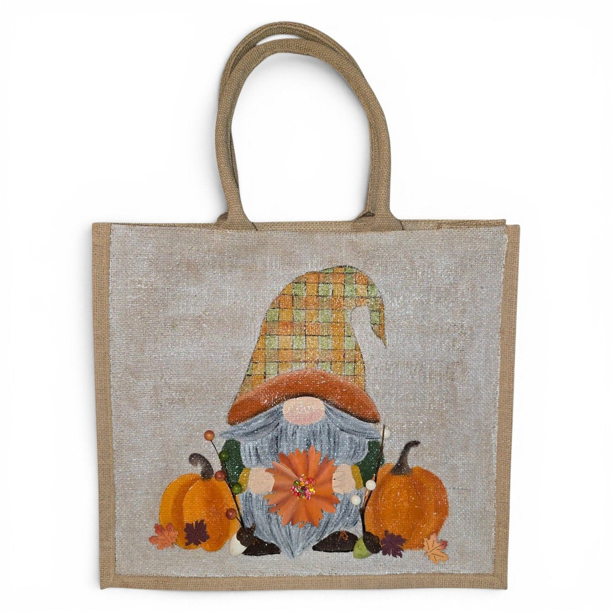 Hand-Painted Fall Gnome Tote Bag