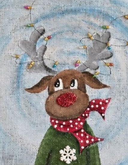 Hand-Painted Reindeer with Christmas Lights Tote Bag