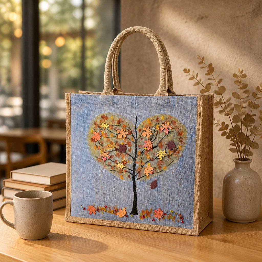 Hand-Painted Falling Leaves Tote Bag