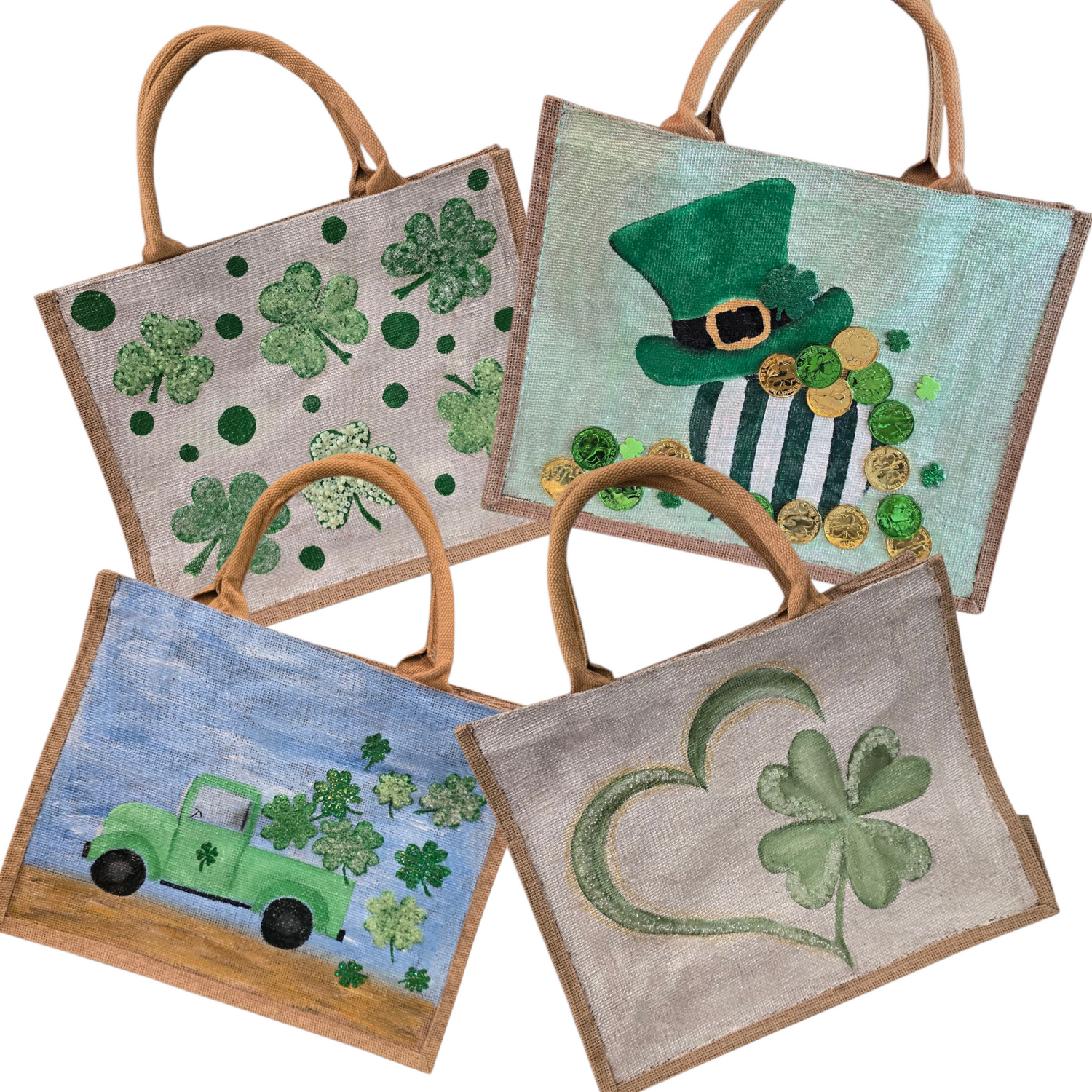 Collection image of a hand-painted St. Patrick's Day tote bag, from Dana's Uncommon Glass