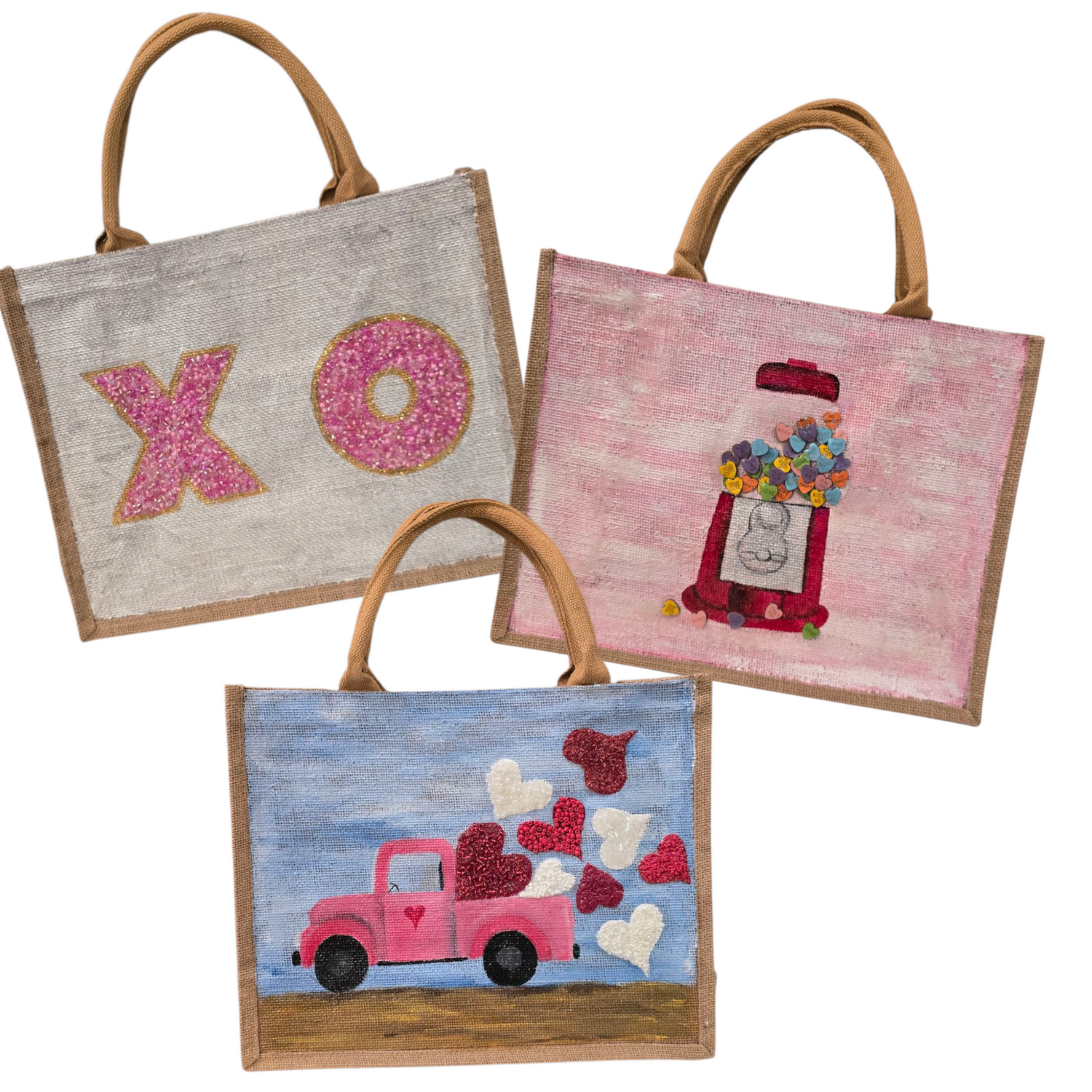 Collection image of a hand-painted Valentine's Day tote bag, from Dana's Uncommon Glass