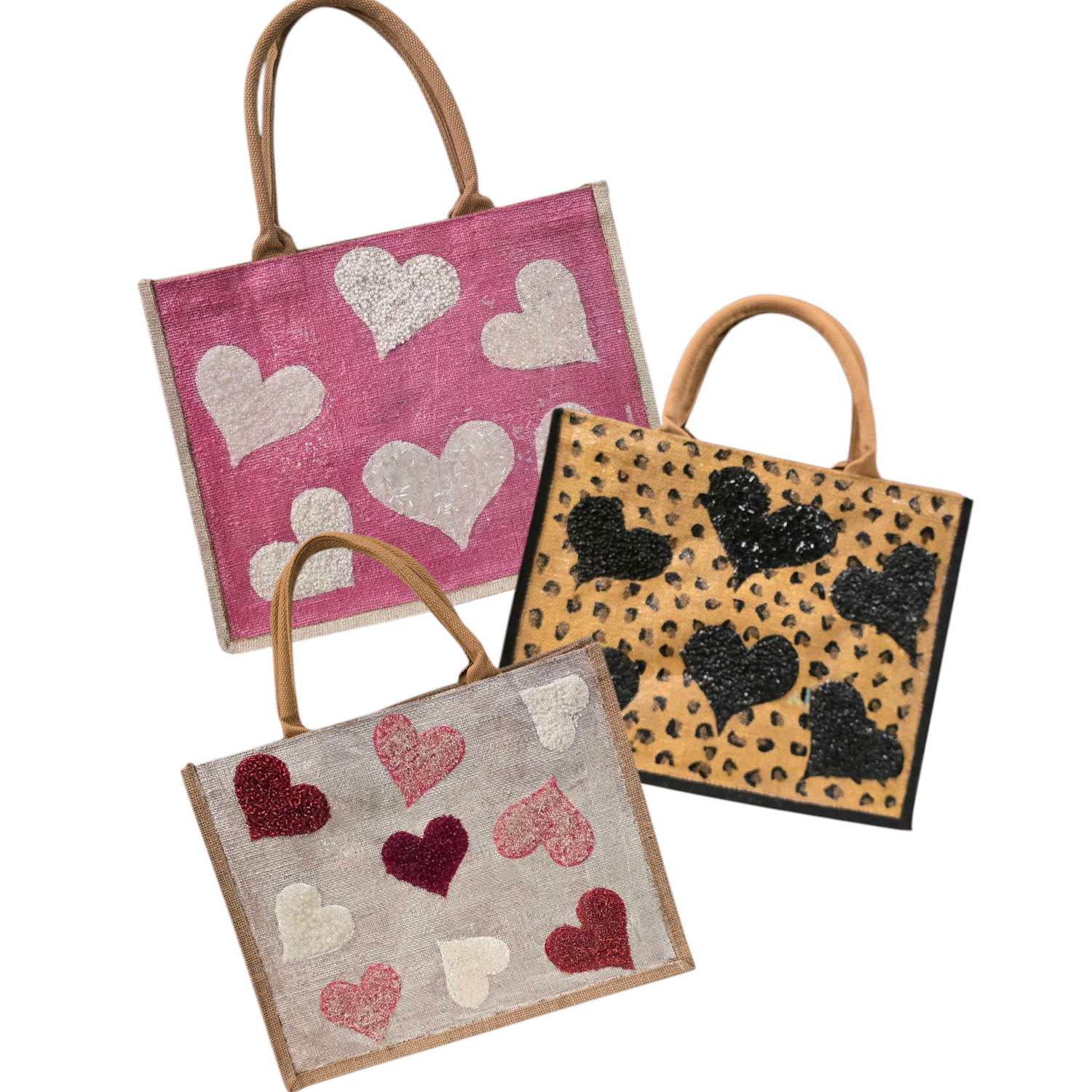 Collection image of a hand-painted heart design tote bag, from Dana's Uncommon Glass