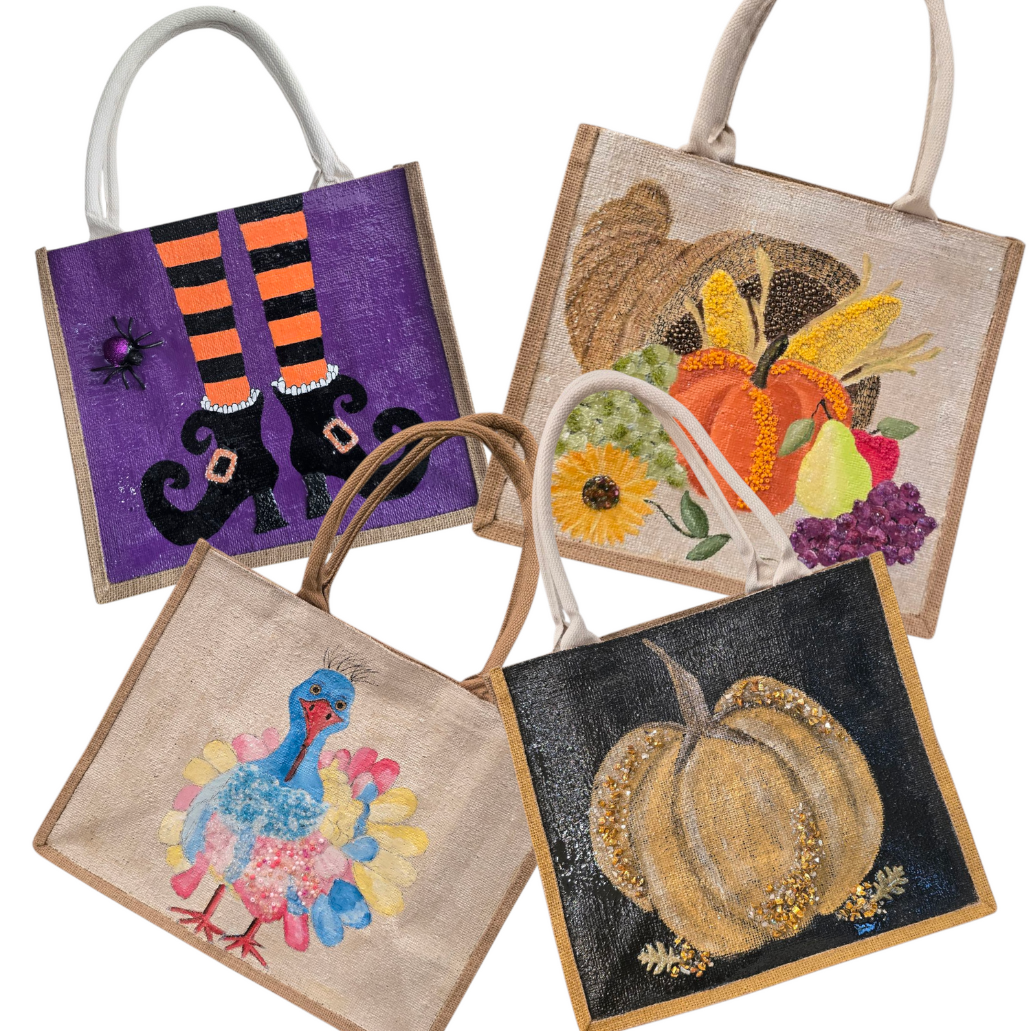Collection image of a hand-painted fall or Halloween tote bag, from Dana's Uncommon Glass