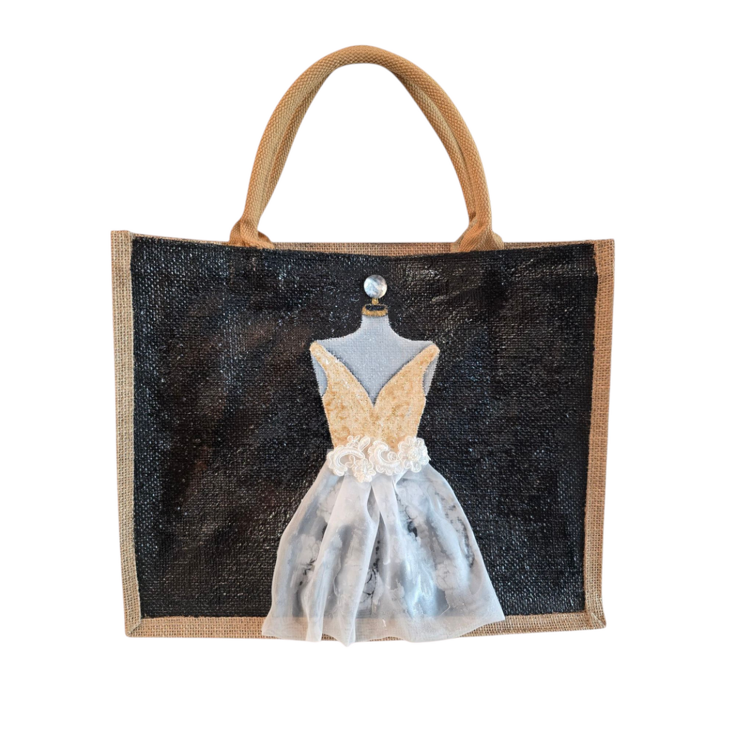 Collection image of a hand-painted wedding tote bag, from Dana's Uncommon Glass