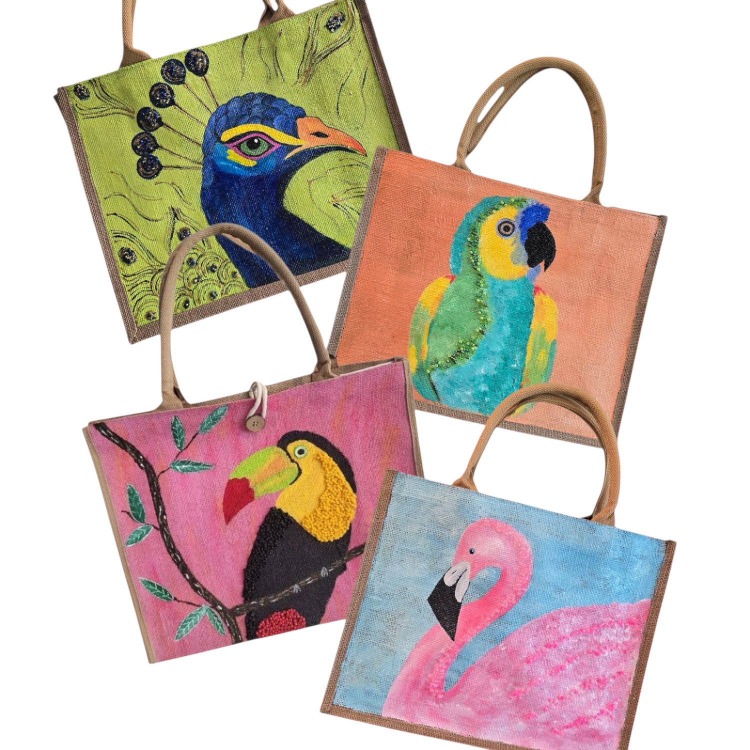 Collection image of a hand-painted tote bag with animal or bird design, from Dana's Uncommon Glass