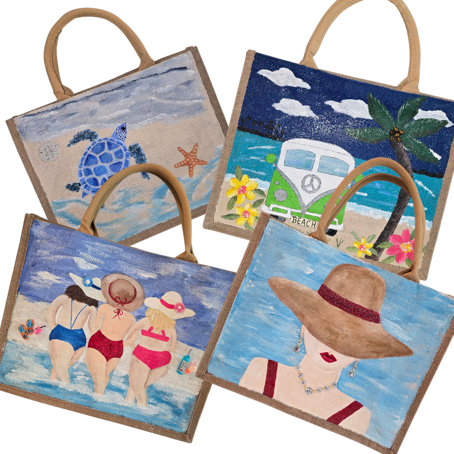 Collection image of a hand-painted beach tote bag, from Dana's Uncommon Glass