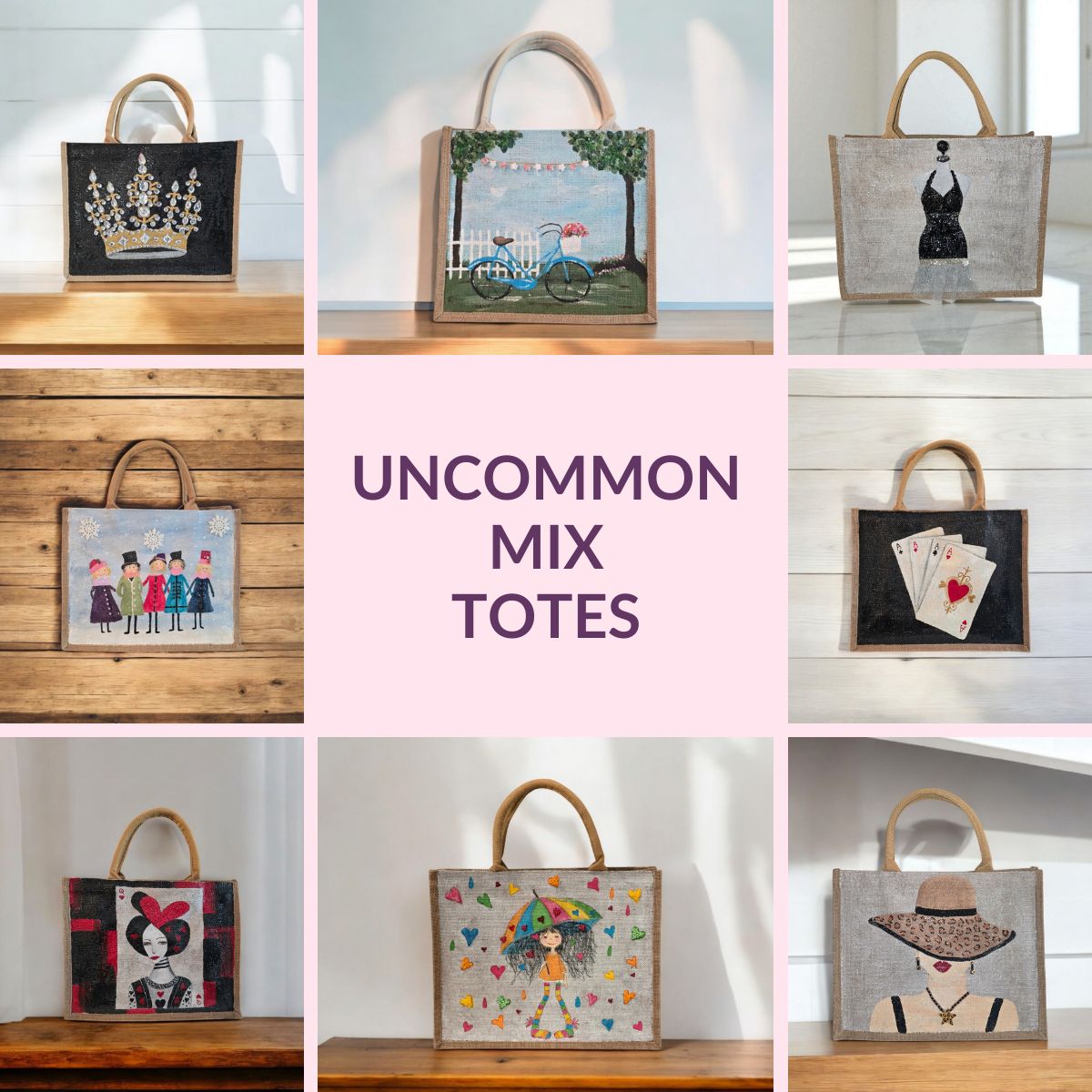 Collection image of a unique hand-painted tote bag from Dana's Uncommon Glass