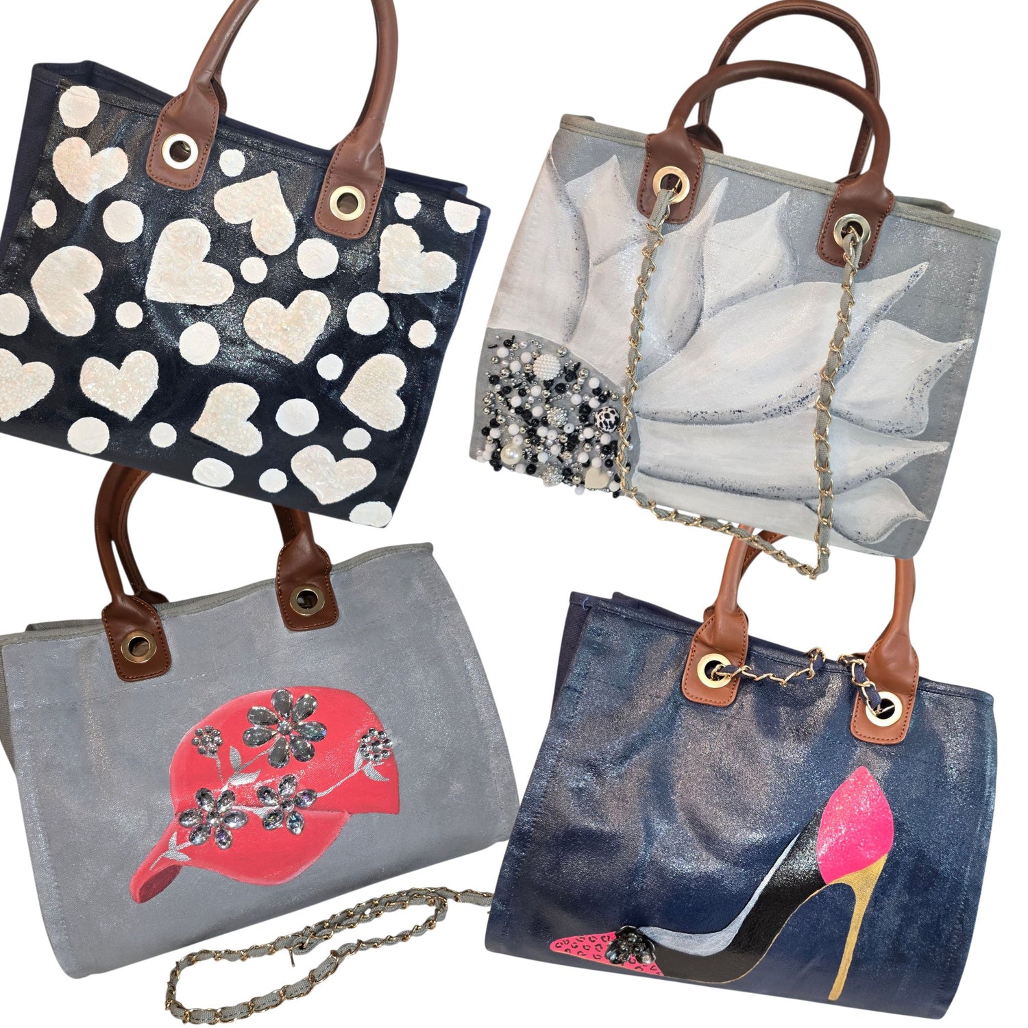Collection image of a hand-painted canvas purse, from Dana's Uncommon Glass
