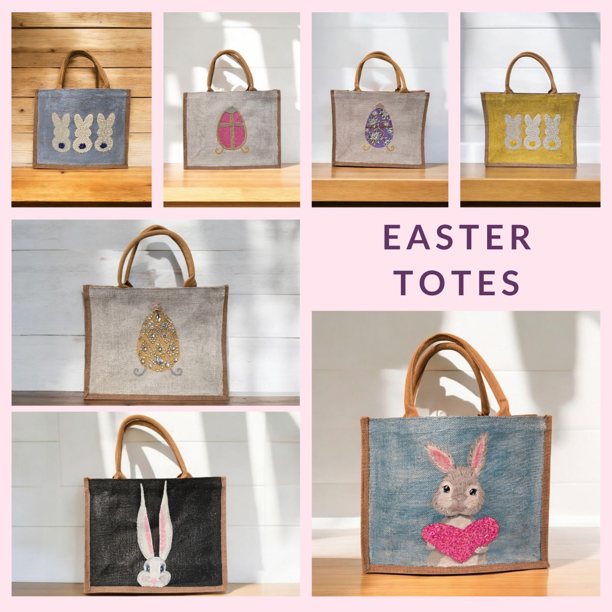 Collection image of a hand-painted Easter tote bag, from Dana's Uncommon Glass