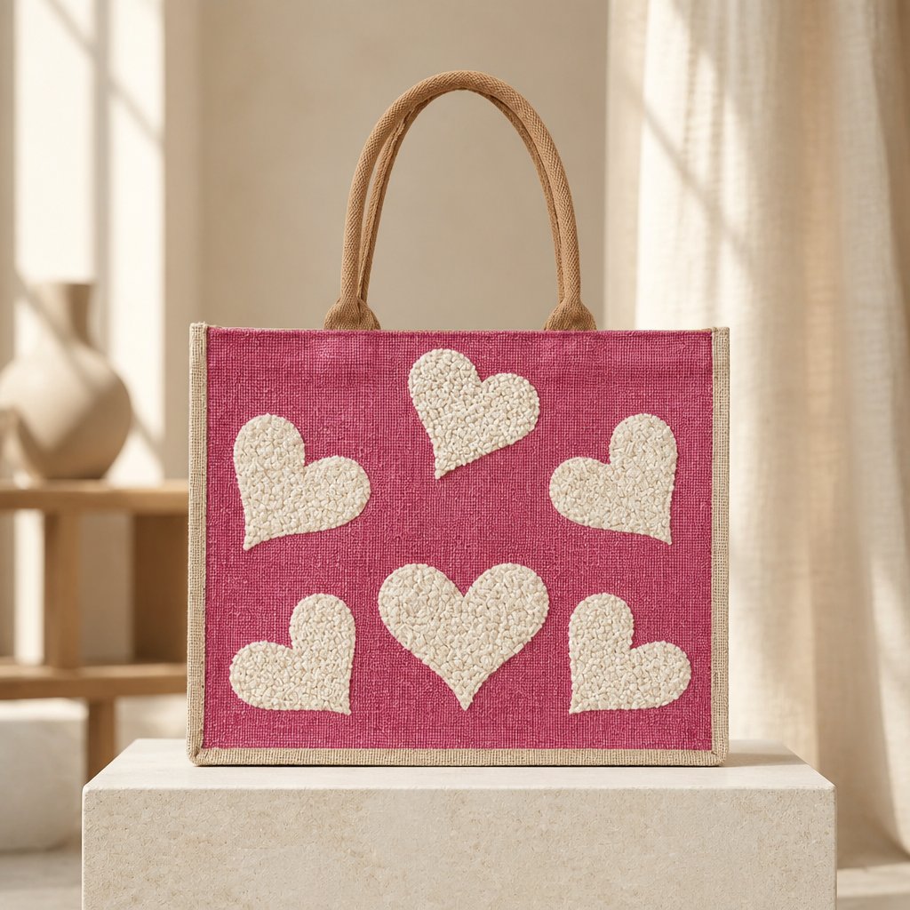 Collection image of a hand-painted heart design tote bag, from Dana's Uncommon Glass