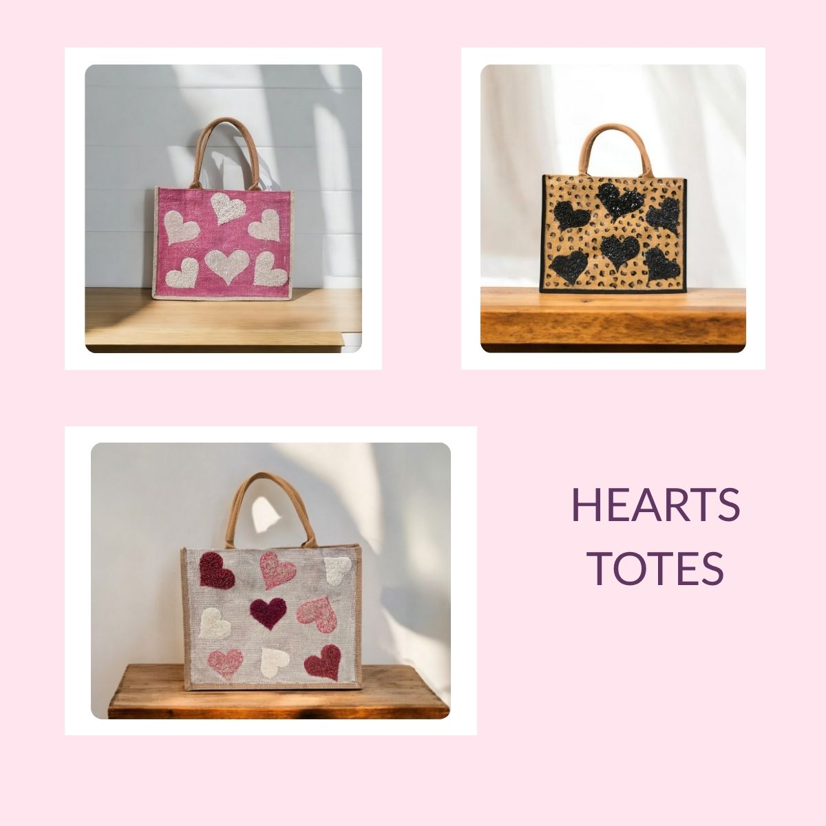 Collection image of a hand-painted heart design tote bag, from Dana's Uncommon Glass