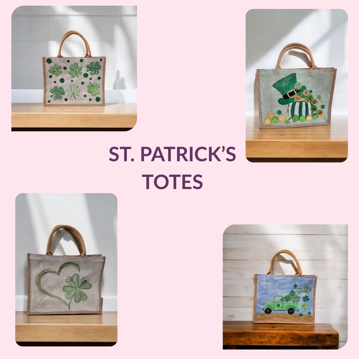 Collection image of a hand-painted St. Patrick's Day tote bag, from Dana's Uncommon Glass